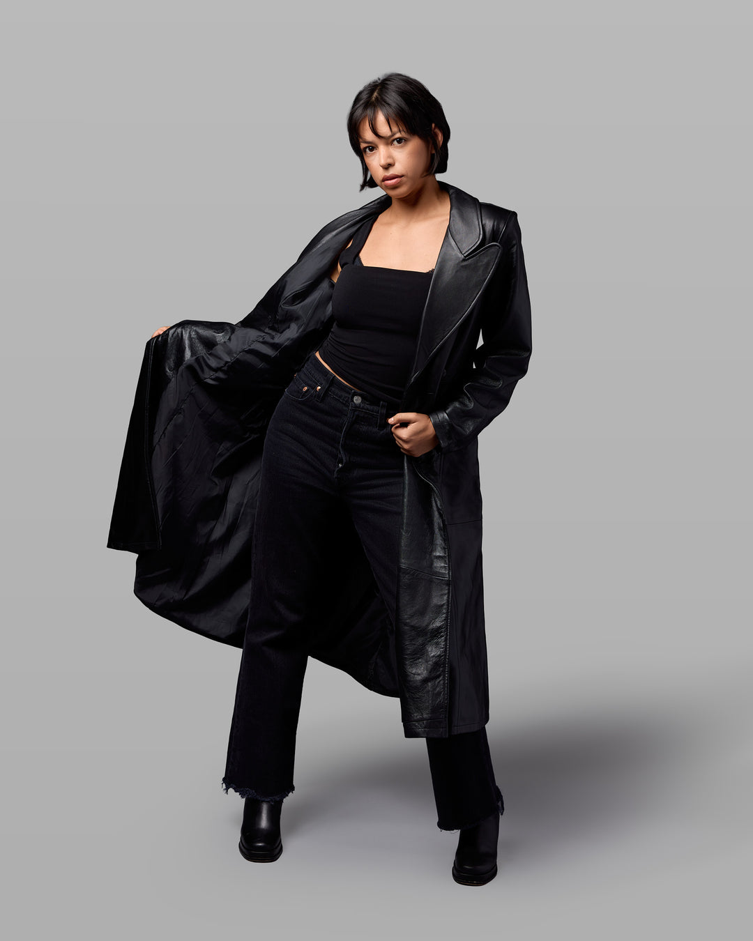 Tracer Leather Trench Coat