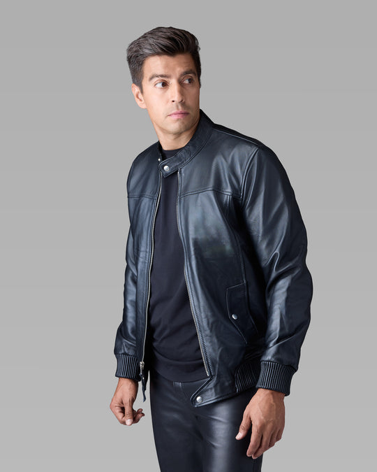 Apex black leather racer jacket by Leopardi Apparel