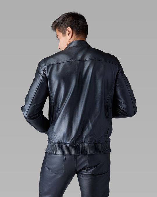 Apex black leather racer jacket by Leopardi Apparel