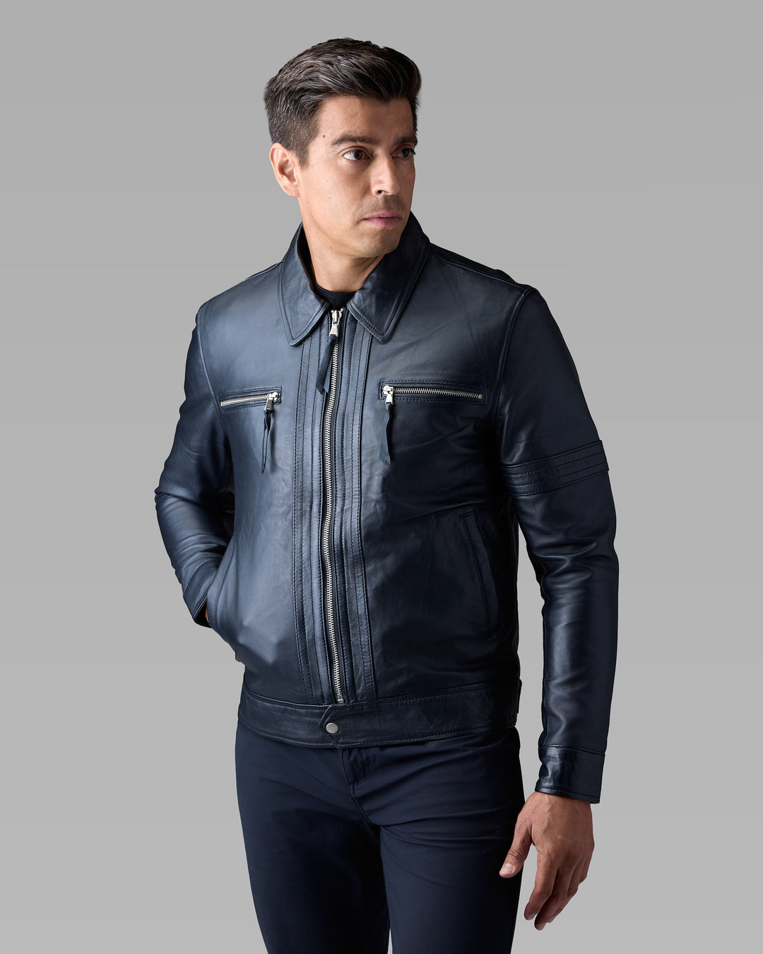 Viper black leather jacket by Leopardi Apparel