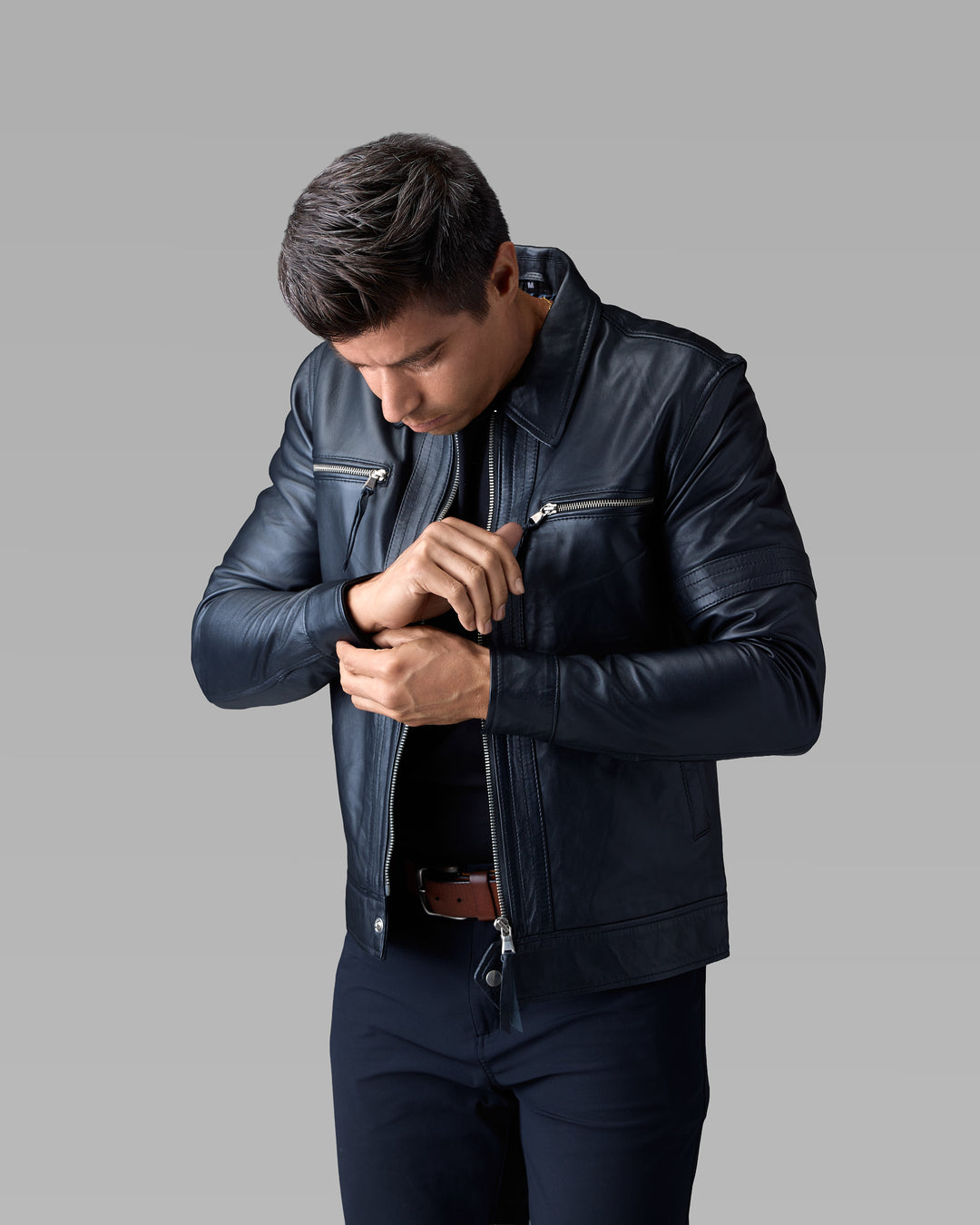 Viper black leather jacket by Leopardi Apparel