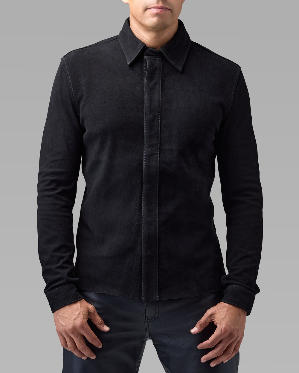 Canopy black suede shirt by Leopardi Apparel