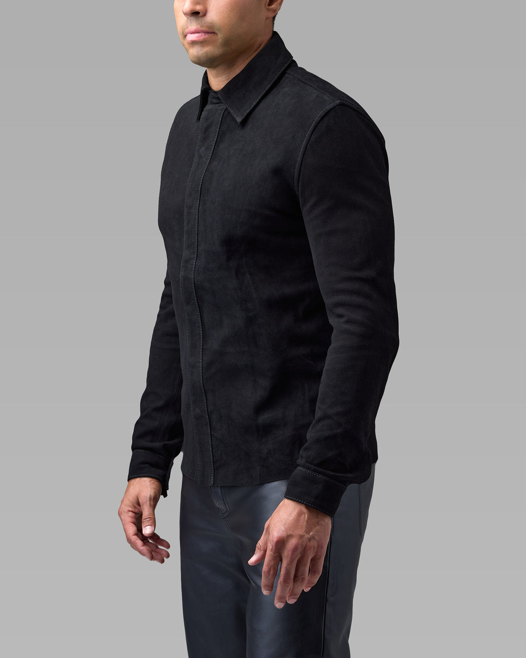 Canopy black suede shirt by Leopardi Apparel